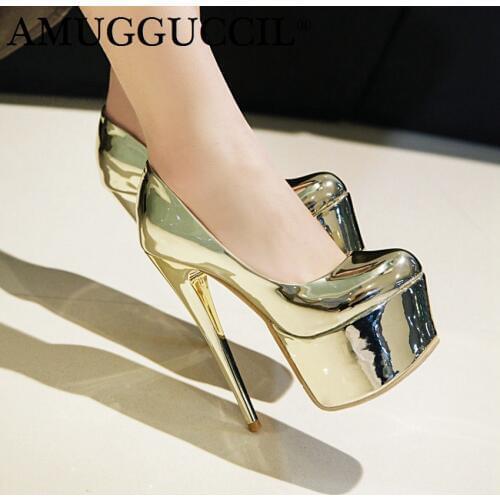 2021 New Plus Big Size 31-48 Gold Silver Fashion Sexy 16CM High Heels Platform Party Females Lady Shoes Women Pumps D1230