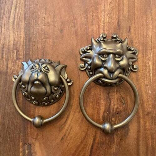 1 PC Vintage Door Knocker Lion Carving Retro Decoration Wrought Iron Door Handle Latch Antique Gate Ornate Home Office Hot