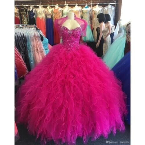 2018 Ball Gown Quinceanera Dress With Jacket Crystal Tiered Ruffles Vintage Prom Gown Beaded Plus Size Formal Pageant Dress