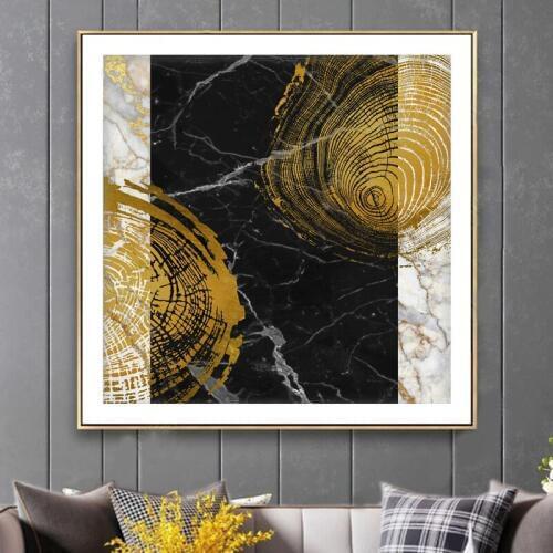 Abstract Golden Vein Painting Tableaux Poster Print Entrance Aisle cuadros Salon decoracion Gold Black White Modern Square decor