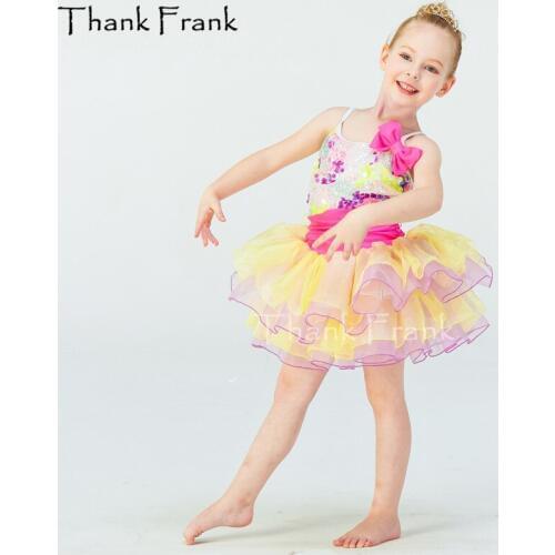 Thank Frank Colorful Sequin Camisole Ballet Tutu Dress Girls Adult Sweet Bow Dance Costume C372