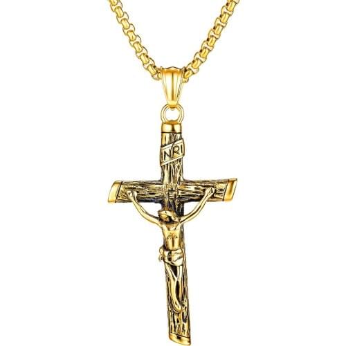 FATE LOVE Black Male Men Jesus Cross Pendant Christian Necklace Chain Stainless Steel Fashion Jewelry New 2020