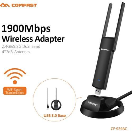 COMFAST USB Wifi Adapter 1900Mbps 2.4Ghz & 5.8Ghz Dual Band wifi Dongle Plug And Play AC Network Card USB Wifi Antenna CF-939AC