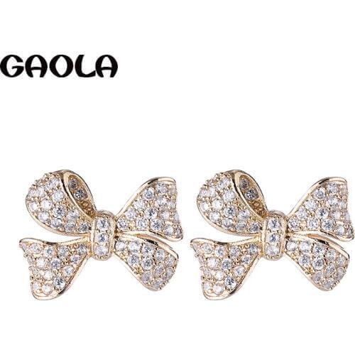 GAOLA Lovely Bowknot Earring Women Cubic Zirconia Stud Earrings Gift Jewelry GLE9049