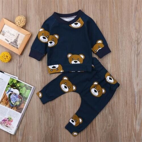 2020 New Baby Autumn Clothing Newborn Infant Kids Boy Girl Baby Clothes Bear Long Sleeve Outfit T-shirt Top+Long Pants Set