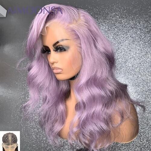 Transparent Lace Wig Human Hair Wigs Purple Human Hair Lace Wig Body Wave Glueless Wig With Baby Hair Pre Plucked T Lace 150Remy