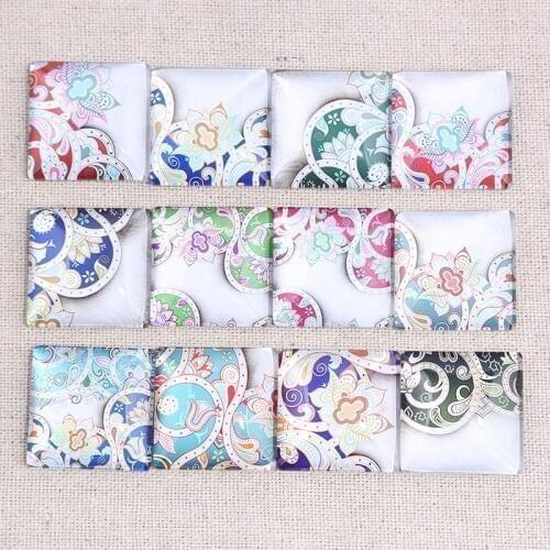 Reidgaller mix embroidery flower photo square pendant glass cabochon 10mm 12mm 20mm 25mm 30mm diy flat back jewelry findings