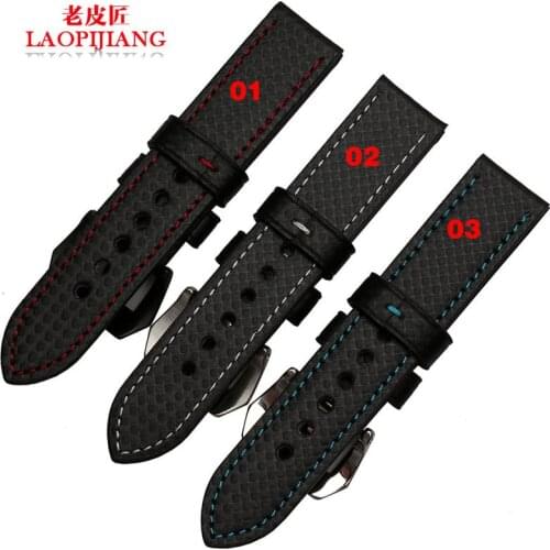 Laopijiang 22mm 24mm Rough thick strap special carbon fiber pattern substitute PAM005 359 male fashion watch band Sterculia