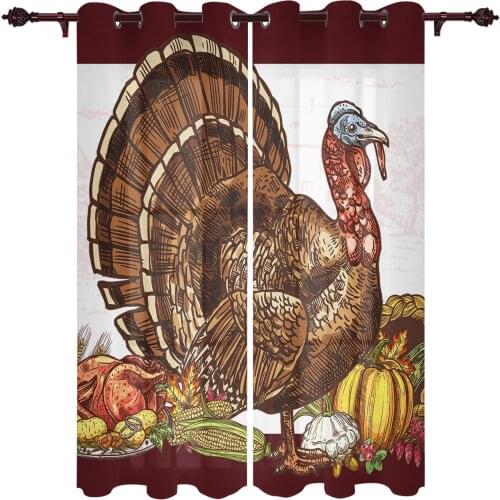 Thanksgiving Pumpkin Turkey Retro Farm Windows Curtains Living Room Bedroom Kitchen Curtains For Children Drapes