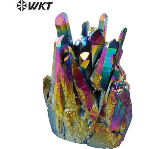 WT-G063 Wholesale custom 5pcs/lot Healing Rainbow Crystal Quartz Stone Charm Rainbow Colors natural crystal quartz cluster stone