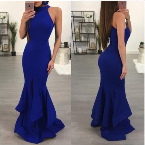 Women Long Evening Party Dress Sexy Halter Off Shoulder Split Bodycon Maxi Dresses Elegant Ruffles Dress Robe