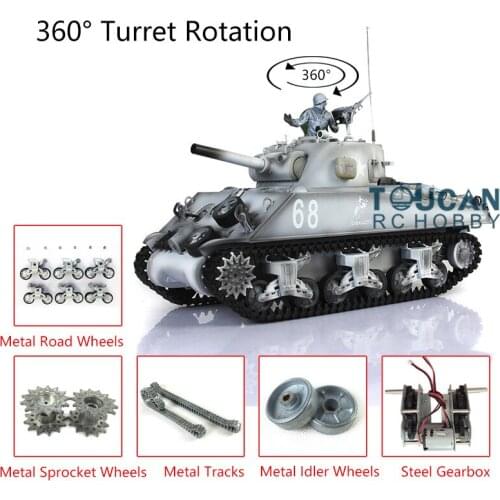 1/16 Heng Long Snow Customized 7.0 Sherman RC Tank 3898 360° Turret Metal Tracks Toys TH17700-SMT4