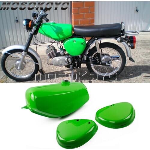 1 Set Motorcycle Light Green Oil Fuel Tank w/ Right + Left Side Cover Guards for Simson S50 S51 S70 (190830, 200655)