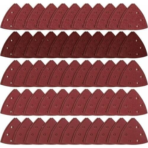 100PCS 6 Hole Triangle Sanding Pads 3-3/4" Hook and Loop Sandpaper Assorted Grit