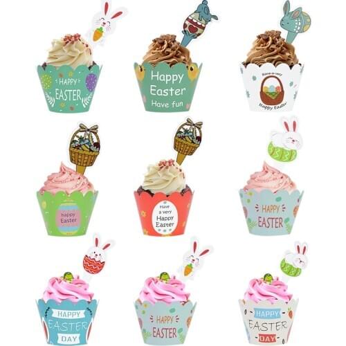12Pcs Easter Muffin Cupcake Insert Card Paper Cups Tray Cake Mold Decoration Baking Cooking Kitchen Accessories
