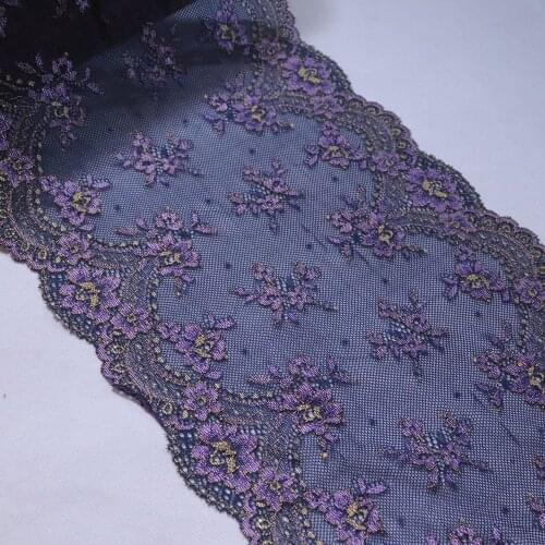 3Yards 22.5CM Wide Purple Floral Embroidered Stretch Elastic Lace Trim Blue For Bra Lingerie Sewing Underwear Fabric Accessories