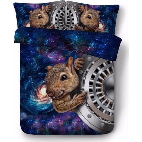 3d animal outer space squirrel balloon crown dog 4pcs 100%cotton bedding set twin/full/queen/king/super king size free shipping