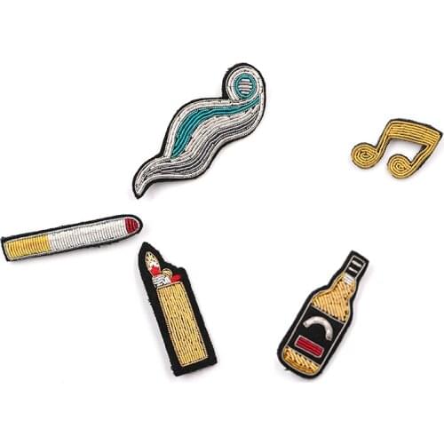 DIY New High quality 3D Hand embroidered badges beer/cigarette/Lighter Armband applique for Coat Trousers Bag Brooch