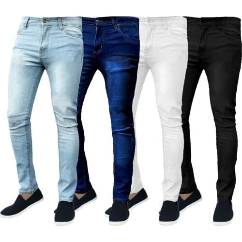Skinny Stretch Jeans Men Spring Autumn Solid Color Bleached Full Length Casual England Style Denim Pants Male Wild