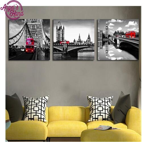Canvas painting cross stitch 5D diamond painting flowers diy diamond embroidery European city mosaic of rhinestones set triptych