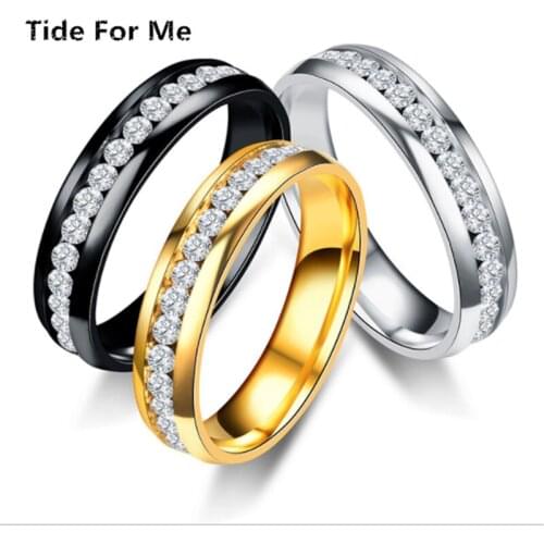 6mm gold color Finger cubic zirconia rings for women men wedding bands top quality ring stainless steel couple fashion Jewelry