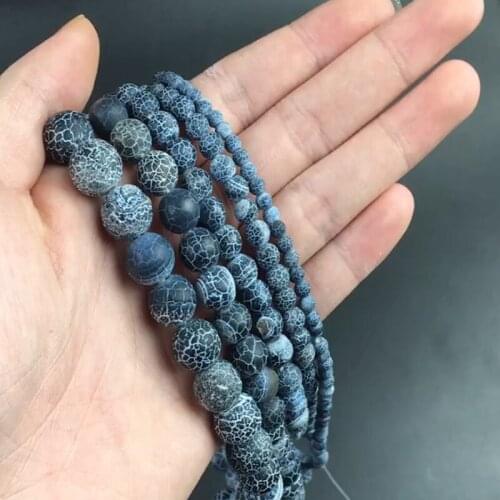 Round Frost Cracked Black Crab Agates Beads Natural Loose Beads For Jewelry Making DIY Bracelets Necklaces 15'' 4/6/8/10/12mm
