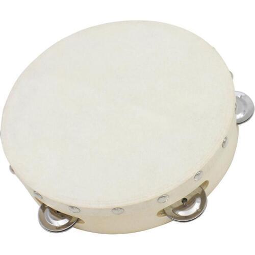 8 Inch Musical Tambourine Hand Held Wooden Ring Sheepskin Drum Bell Orff Instrument Educational Musical Toys for KTV Party Kids