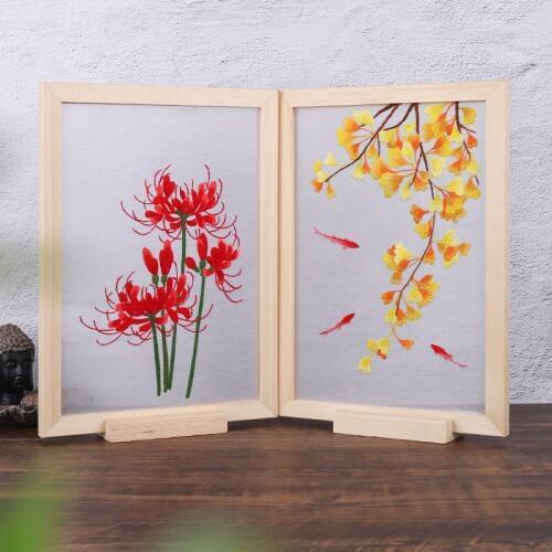 Chinese Embroidery Kit with Wooden Feame Handwork Needlework Cross Stitch Embroidery Set Flower Patterns Swing Craft Home Decor