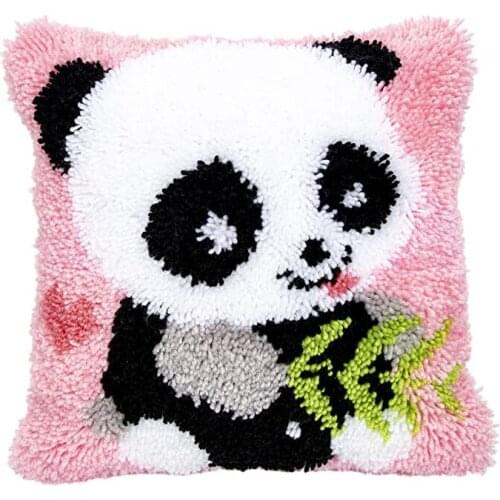 Panda Pattern Latch Hook Kits Cushion Cover Pillowcase Embroidery DIY Kit for Adults and Kids