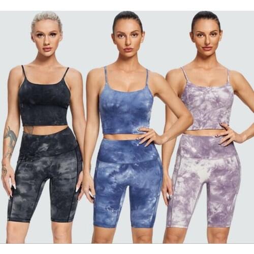 New Women Tie Dye Style Seamless yoga set Fitness Suits GYM Cloth Yoga bra+High Waist shorts Workout Fifty Knee length pants