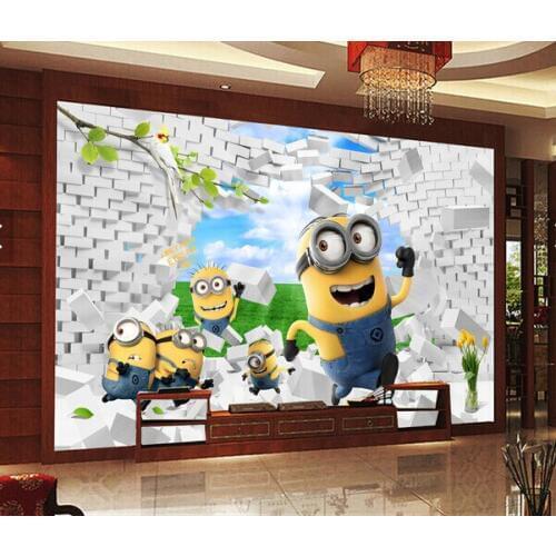 Custom animation wallpaper. 3D cute little yellow people for childrens room living room bedroom backdrop waterproof wallpaper