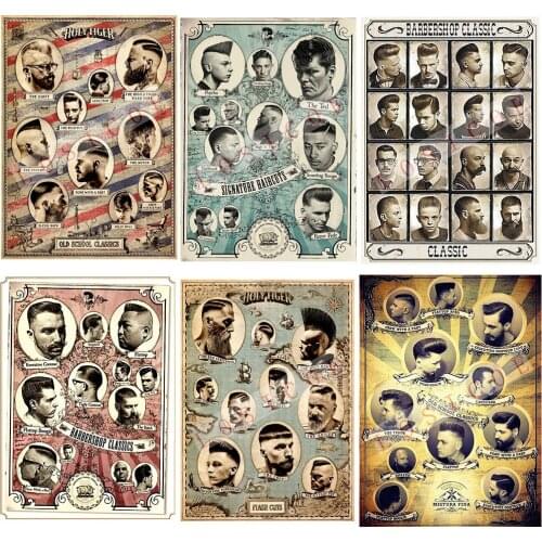 Popular hairstyle tattoo Shabby chic Vintage Inkjet printing kraft paper poster Wall Stickers barber shop Home Decoration