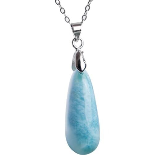 Drop Shipping Natural larimar Pendant Bead 27*10*10mm Beautiful Long Water Drop shaped White Blue Gems Stone Charm Jewelry