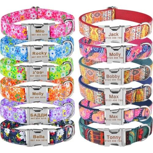 Adjustable Nylon Custom Name Free Nameplate Dog Collar Pitbull Small Large Medium Pet Engraved Name Personalized Dog Collars