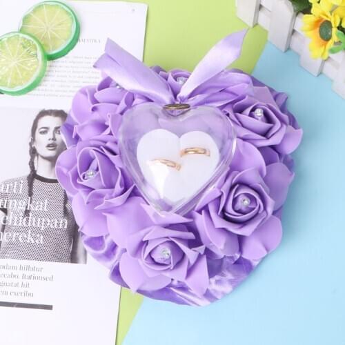 Romantic Rose Wedding Favors Heart Shape Rhinestone Gift Ring Box Pillow Cushion