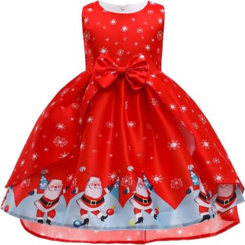 Girl forging snowflake print bowknot tail Christmas dress cute cosplay dress princess dress stage costume childrens clothing