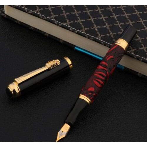 High quality Golden Dragon pen With Exquisite pattern Wine red Medium Nib Fountain Pen Stationery Student Office school supplies