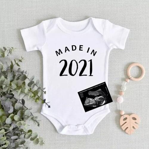 Made In 2021 Funny Baby Onesie Cotton Pregnancy Announcement Baby Bodysuit Pregnancy Reveal Ropa Toddler Baby Rompers Clothes