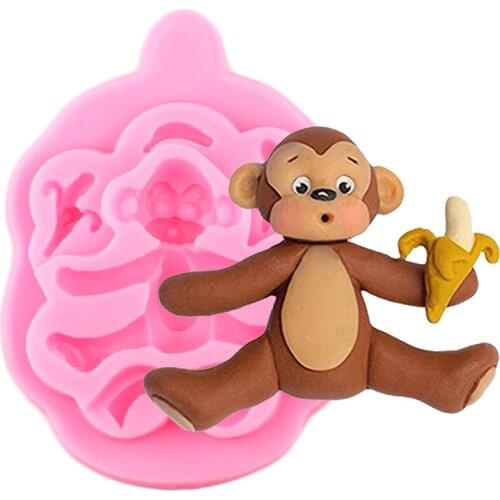Animal Monkey Silicone Mold DIY Baby Birthday Cake Decorating Tools Cake Border Fondant Mould Candy Polymer Clay Chocolate Molds