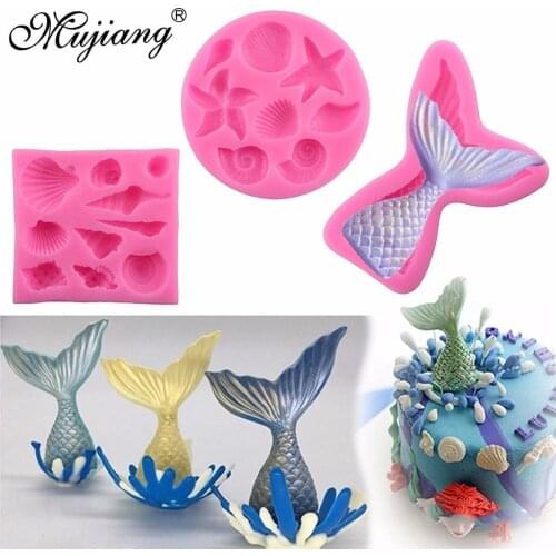 Mujiang Mermaid Tail Silicone Molds Sea Shell Conch Candy Mold Cupcake Fondant Cake Decorating Tools Chocolate Gumpaste Moulds