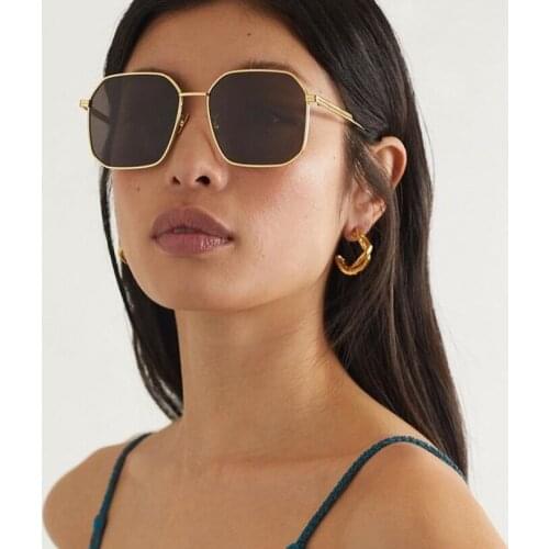 Square metal frame women sunglasses fashion style brwon lens lady eyewear