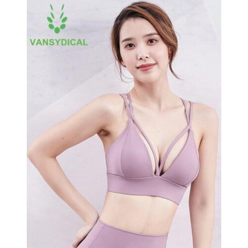 Vnaydical Sports Workout Yoga Bra Women Deep V-neck Running Shockproof Gym Bra Tops Crop Top Strap Fitness Training Underwear