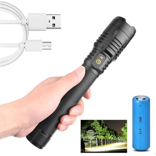 50000LM High Power LED Flashlight XHP50 LED Torch 5 Modes Zoomable Flashlight Waterproof Hand Light Portable USB Flashlight