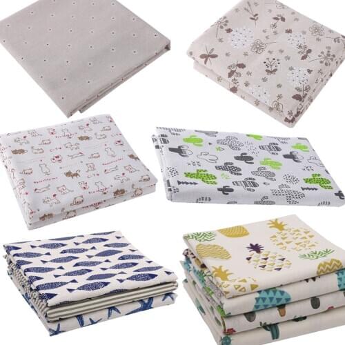 Printed Flower Cat Fabric Linen Cotton Cloth For Curtain Christmas Tablecloth Table Runner Pillow Cushion DIY Handwork cloth