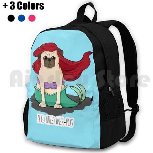 The Little Mer-Pug Outdoor Hiking Backpack Waterproof Camping Travel Pug Cute Funny Parody The Little Mermaid Mermaid Mer Pug