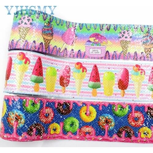 YJHSMY I-19410-911,Printing Sequin Ribbon Shiny Glitter Cartoon 3'' Ribbon,DIY Handmade Materials,Wedding Party Decoration 2y