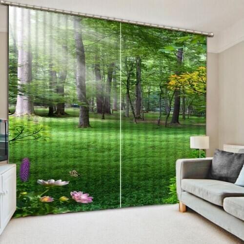 Park curtains 3D Curtain Printing Blockout Polyester green curtains