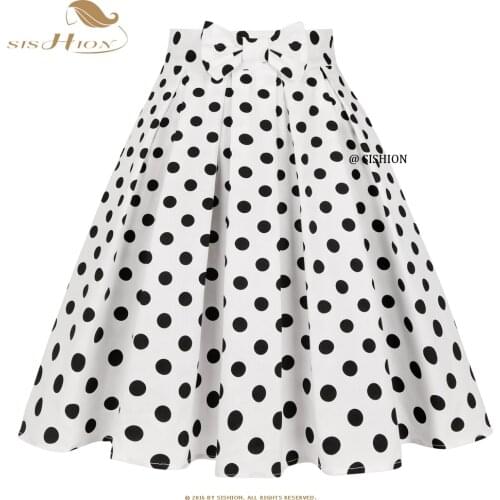 SISHION 2021 New Printed Polka Dots Y2K White Skirt SS0012 Harajuku Jupe Femme Vintage Cotton Women Summer Skater Pleated Skirt