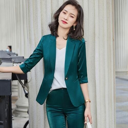 Formal OL Styles Women Pantsuits 2021 Spring Summer Half Sleeve Ladies Office Work Wear Professional Female Blazers Trousers Set