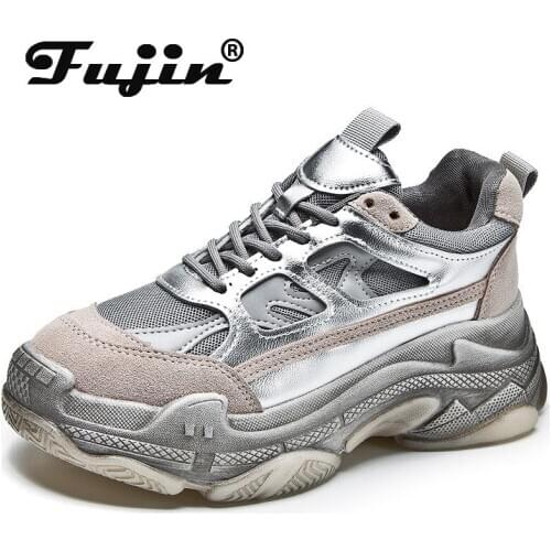 Fujin 6cm White Black Genuine Leather Women Sneakers Platform Shoes Chunky Heel Casual Shoe 2021 Quality Breathable Comfortable